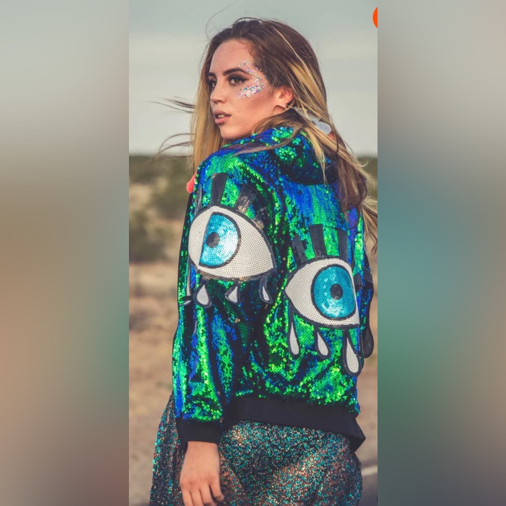 ANGEL BRINKS sequence, mermaid, evil eye, jacket, size small